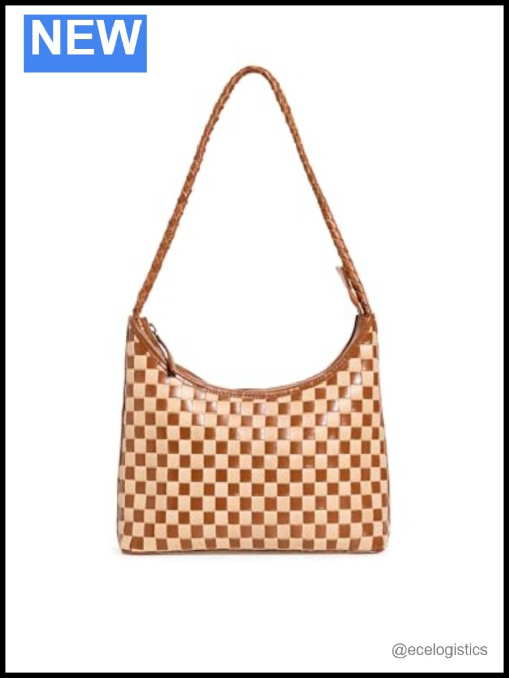 Woven Leather Shoulder Bag with Textile Lining and Patch Pocket